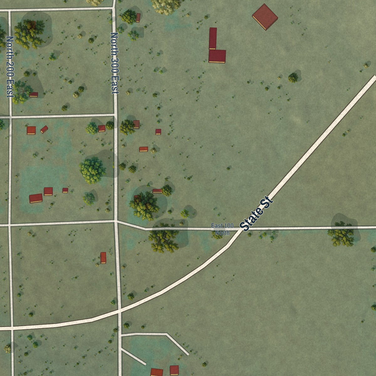 Second close-up of the map of Emery, Utah print showing more streets and buildings