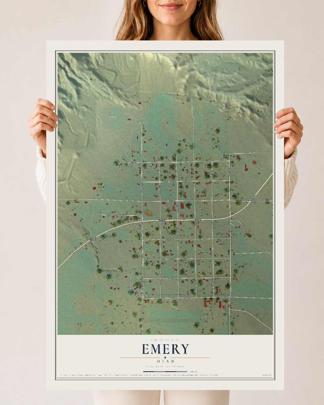 Map of Emery, Utah, 24 x 36 inch unframed archival matte print