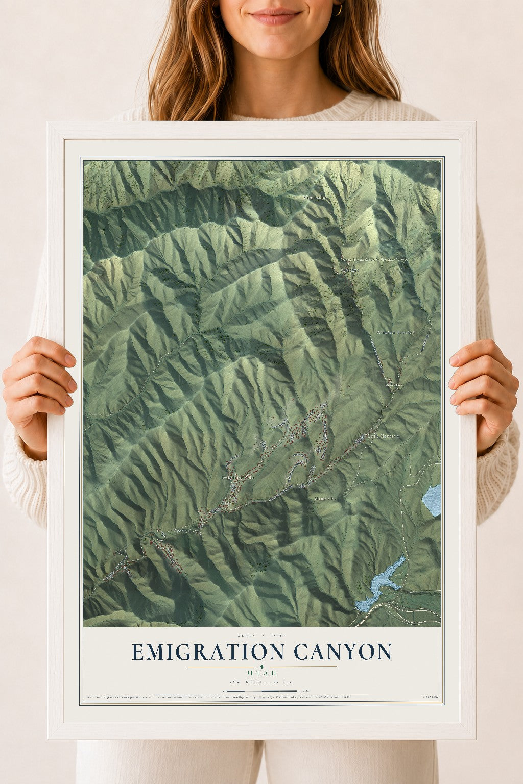 Map of Emigration Canyon, Utah, 18 x 24 inch print in a white wood frame