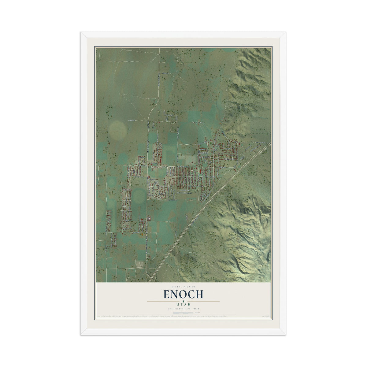 Map of Enoch, Utah, 12 x 18 inch print in a white wood frame