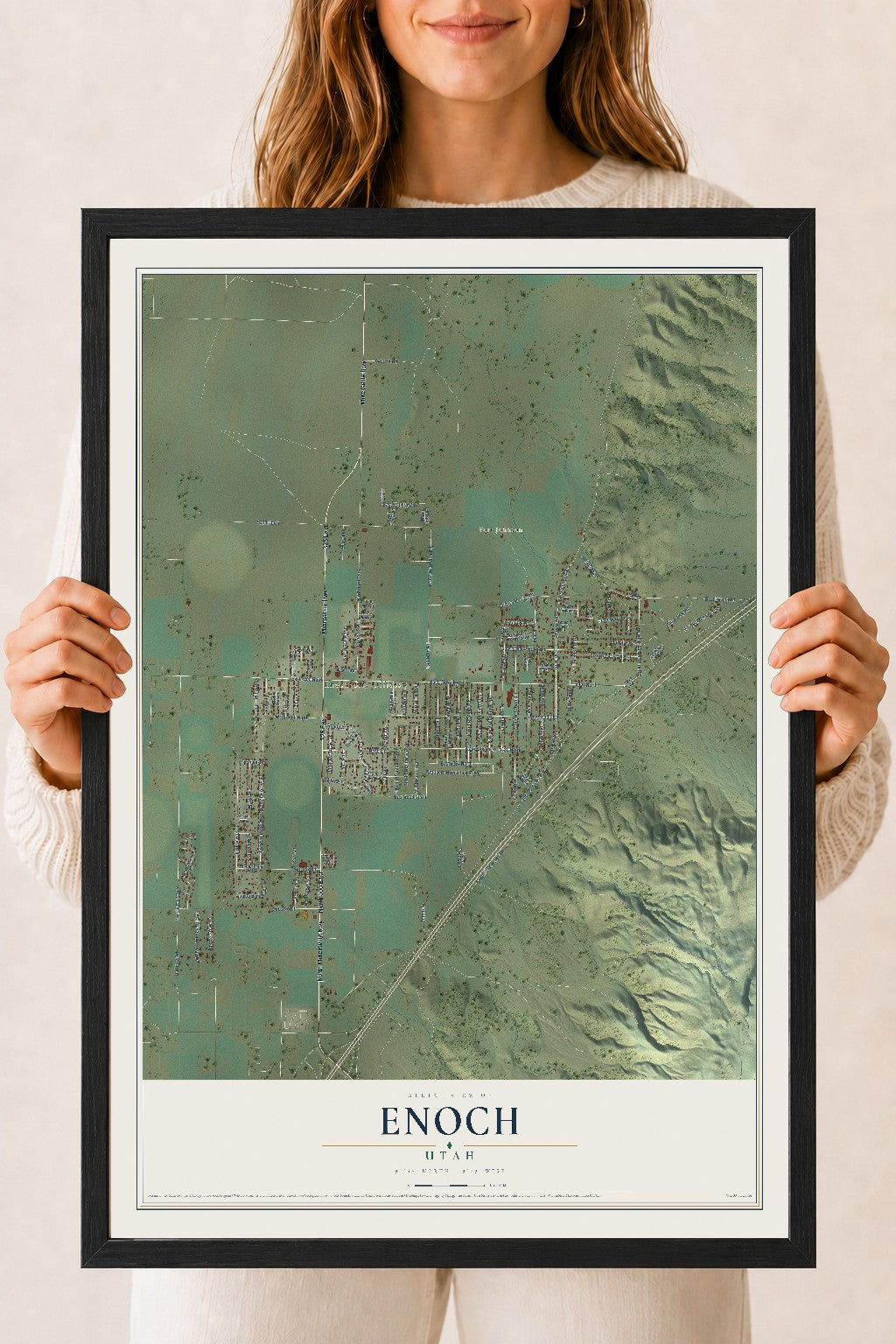 Map of Enoch, Utah, 18 x 24 inch print in a black wood frame