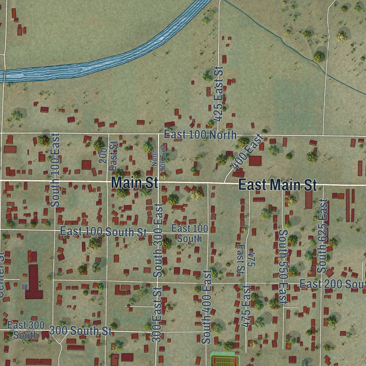 Close-up of the map of Enterprise, Utah print showing street and building detail