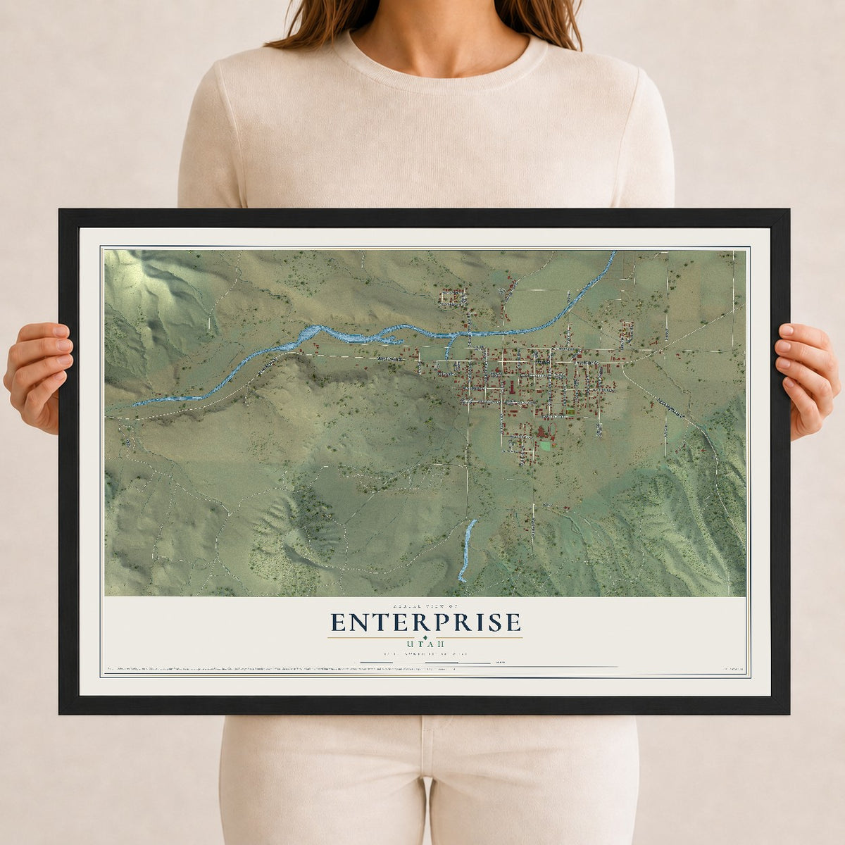 Map of Enterprise, Utah, 12 x 18 inch print in a black wood frame