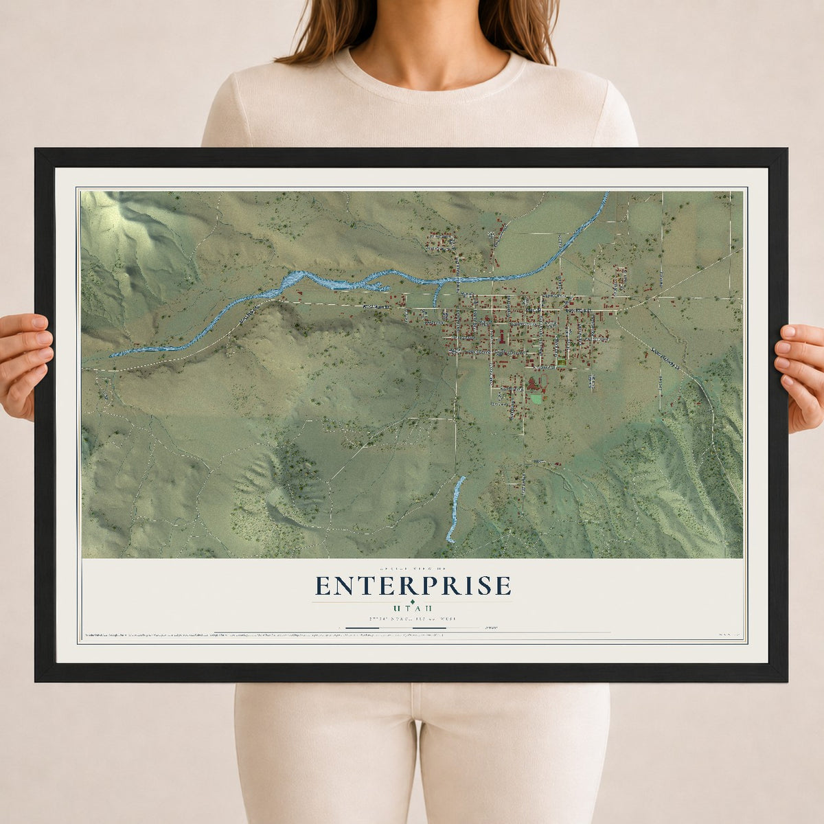 Map of Enterprise, Utah, 18 x 24 inch print in a black wood frame