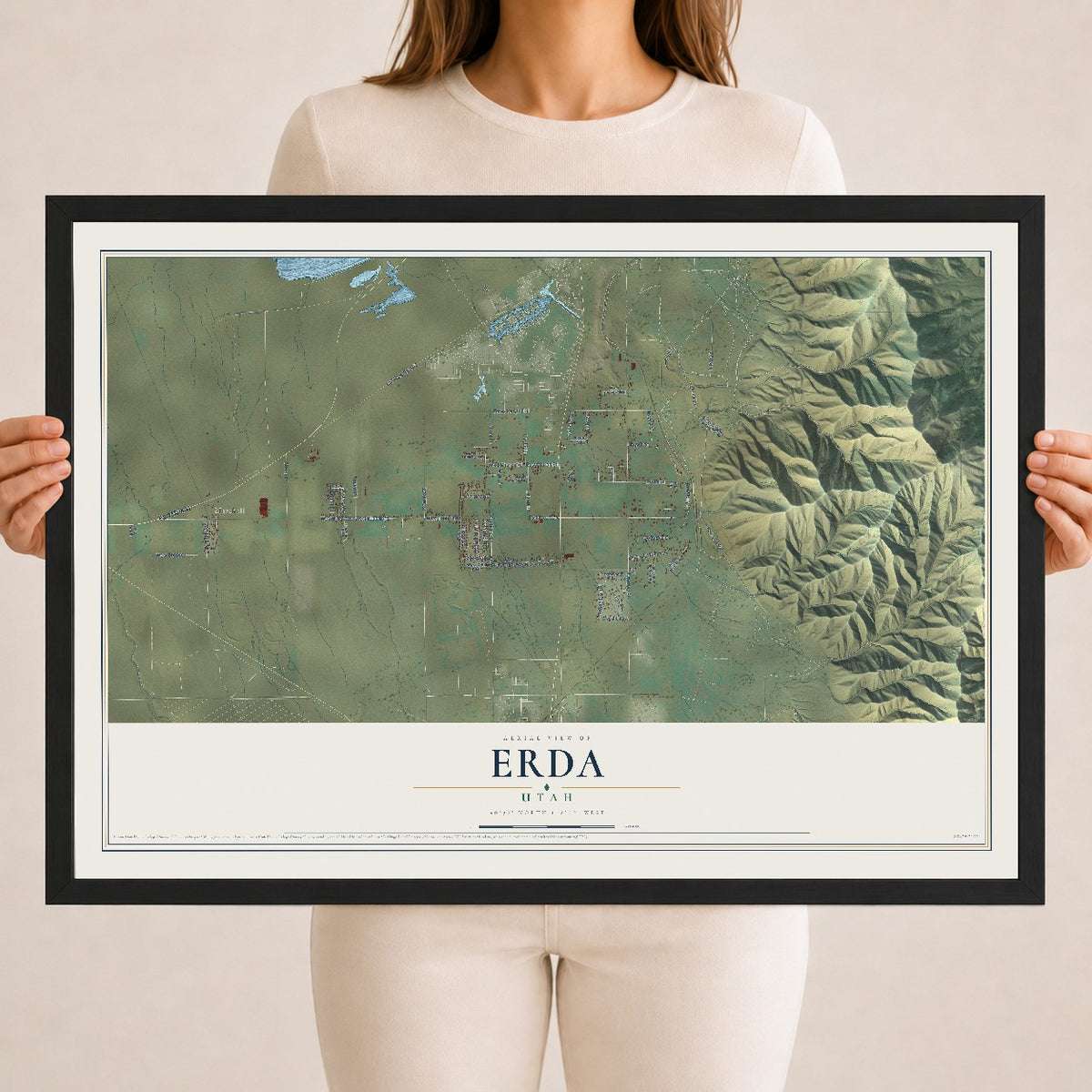 Map of Erda, Utah, 18 x 24 inch print in a black wood frame