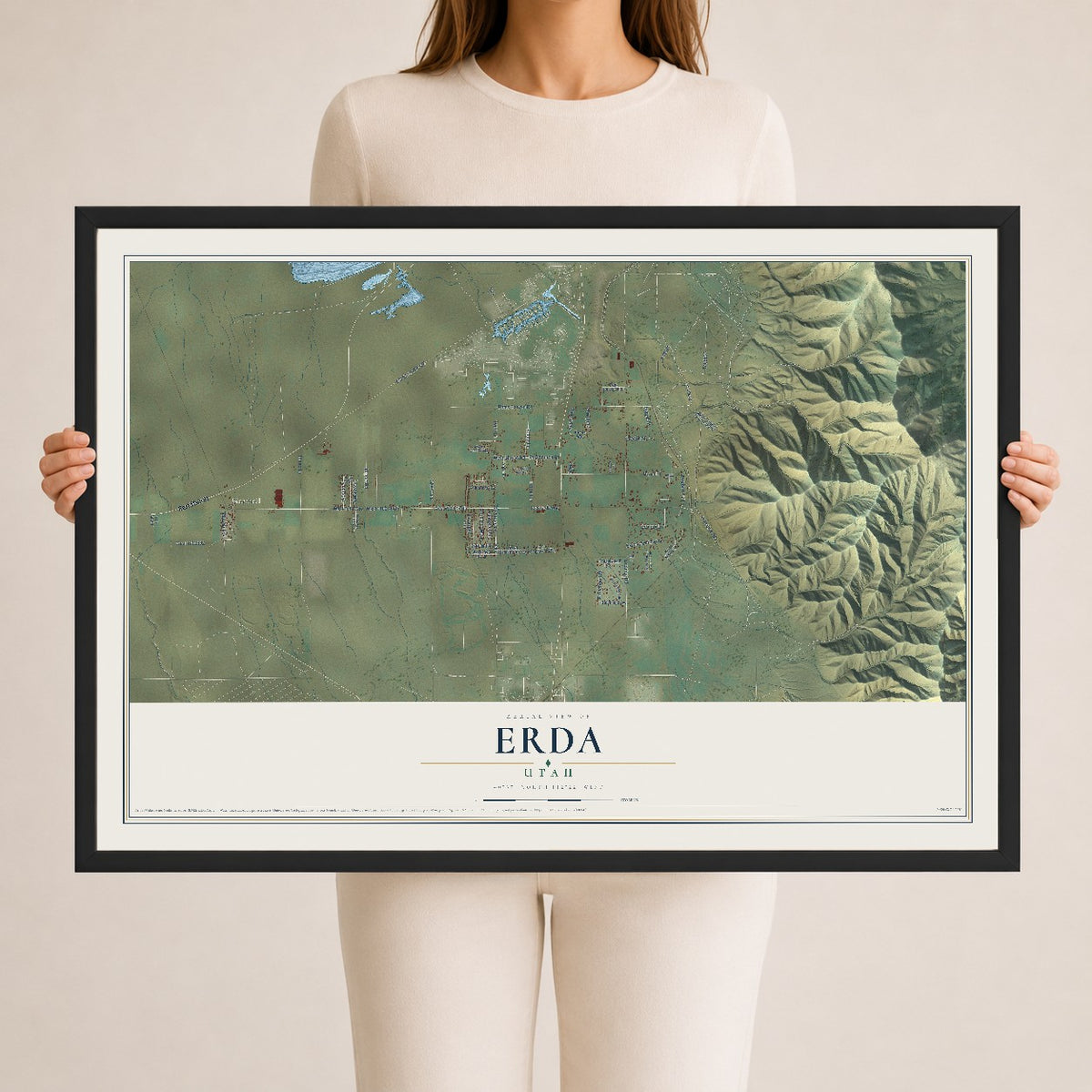 Map of Erda, Utah, 24 x 36 inch print in a black wood frame