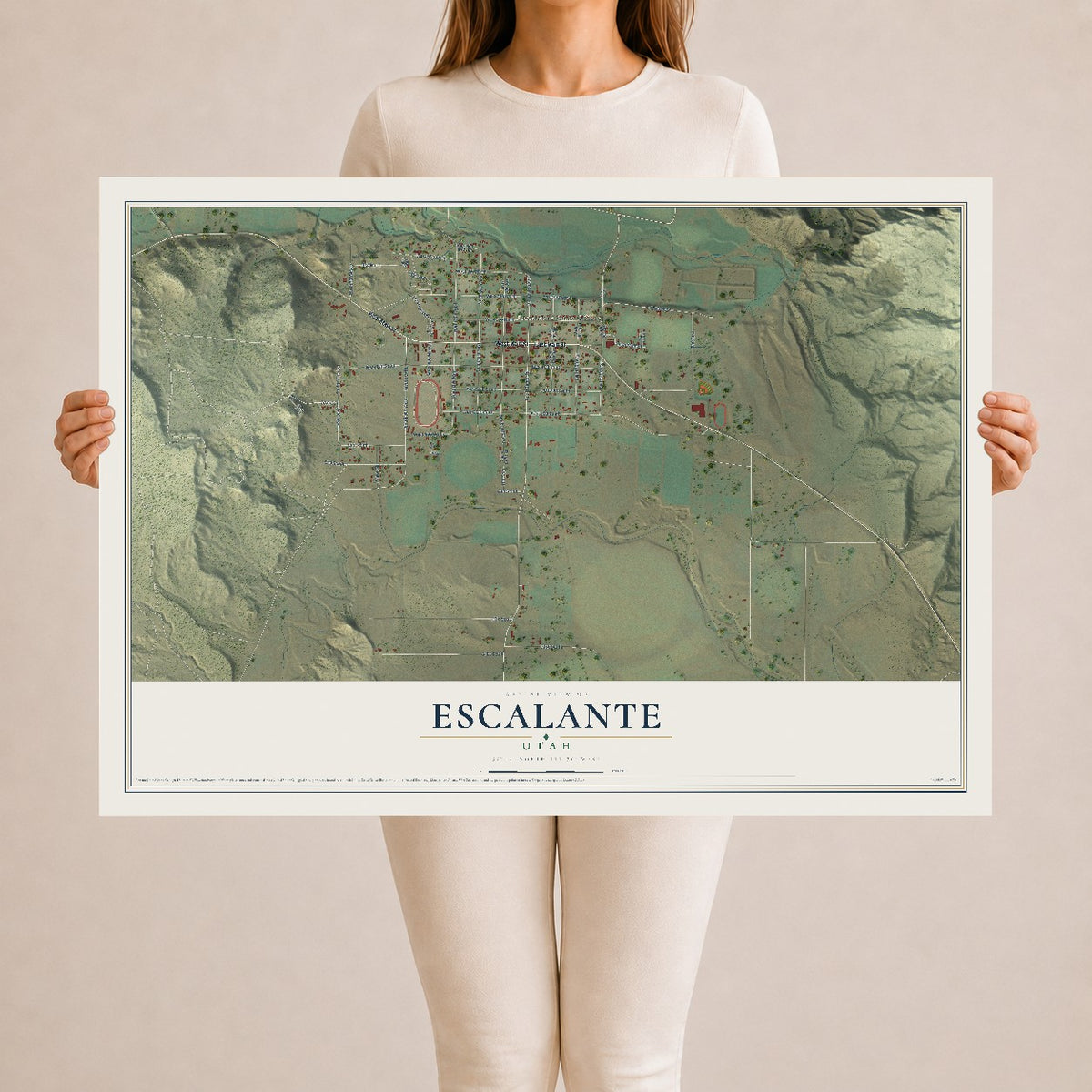 Map of Escalante, Utah, 24 x 36 inch unframed archival matte print