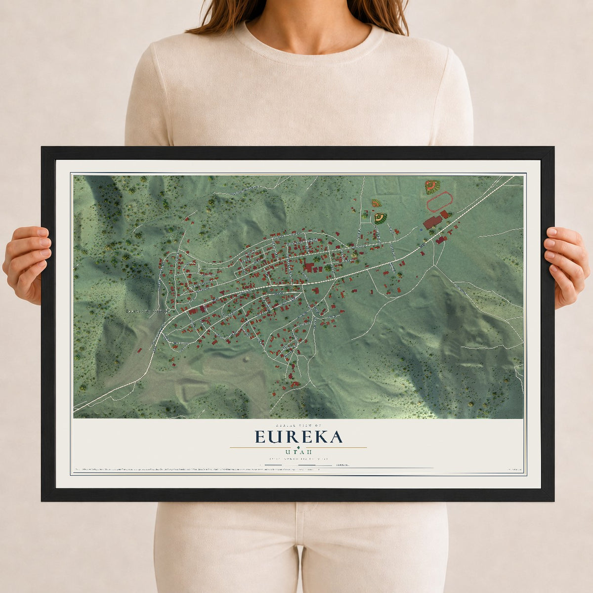 Map of Eureka, Utah, 12 x 18 inch print in a black wood frame