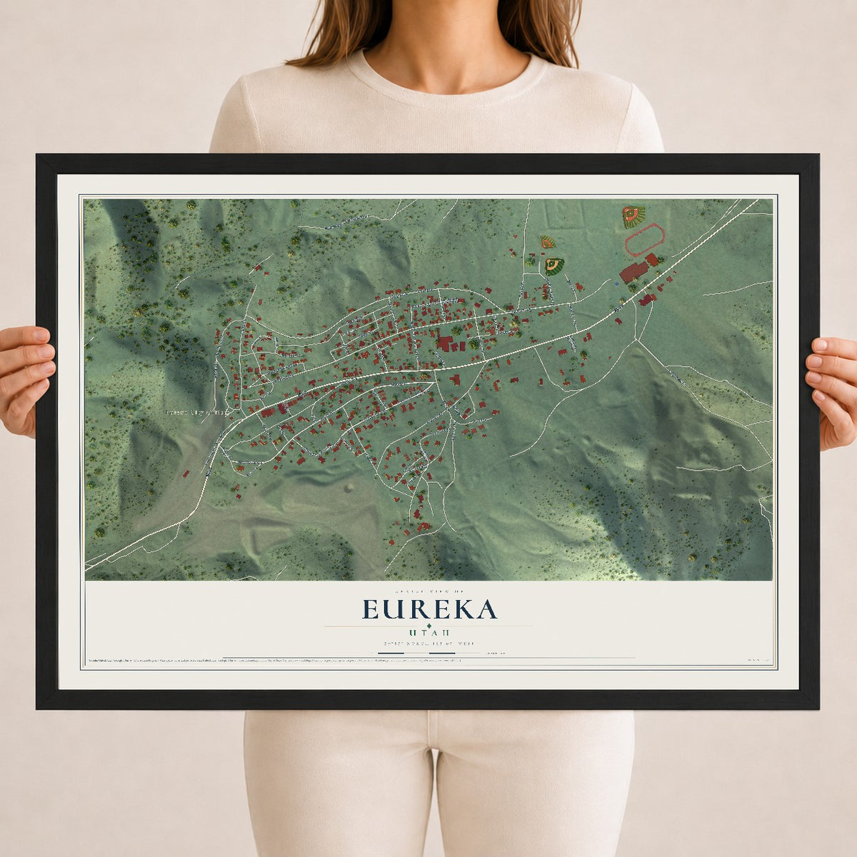 Map of Eureka, Utah, 18 x 24 inch print in a black wood frame