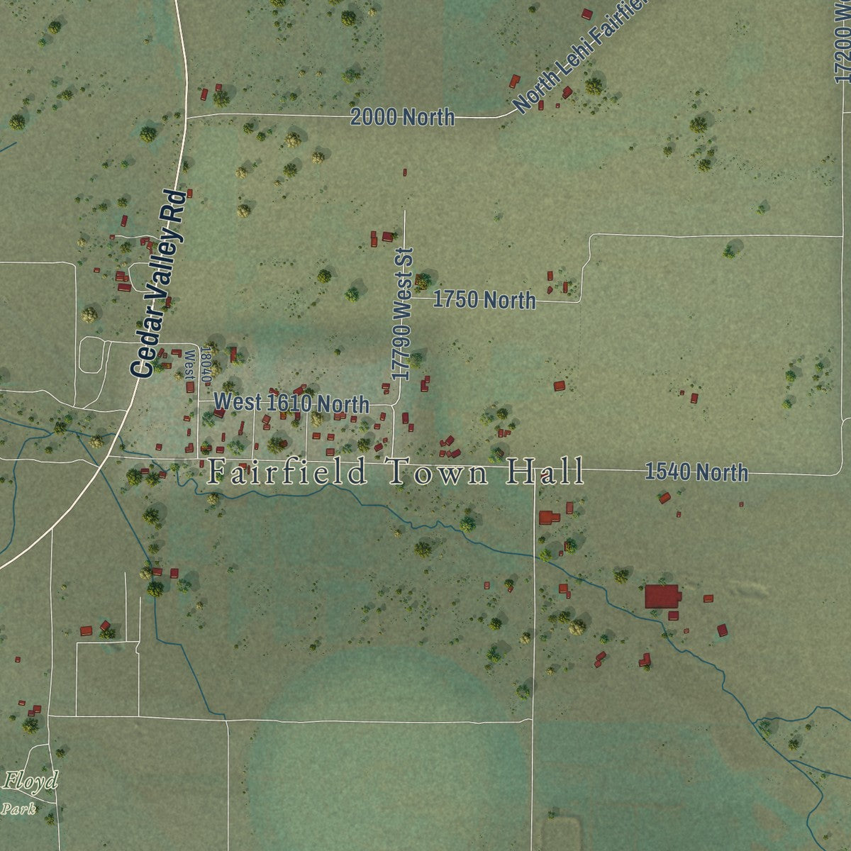 Second close-up of the map of Fairfield, Utah print showing more streets and buildings
