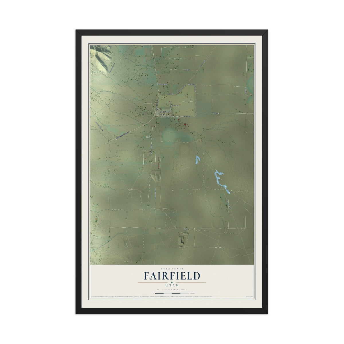 Map of Fairfield, Utah, 12 x 18 inch print in a black wood frame