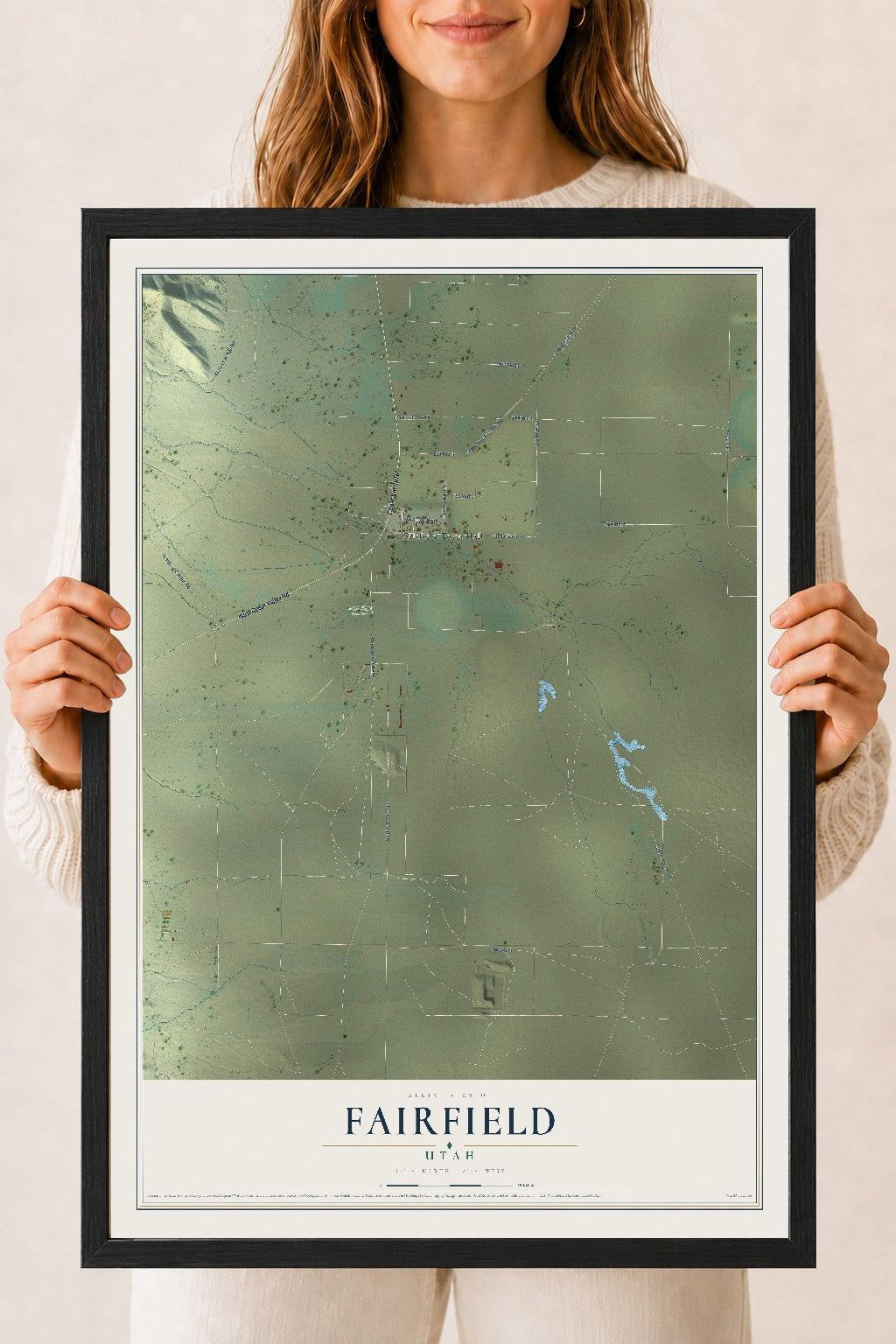 Map of Fairfield, Utah, 18 x 24 inch print in a black wood frame