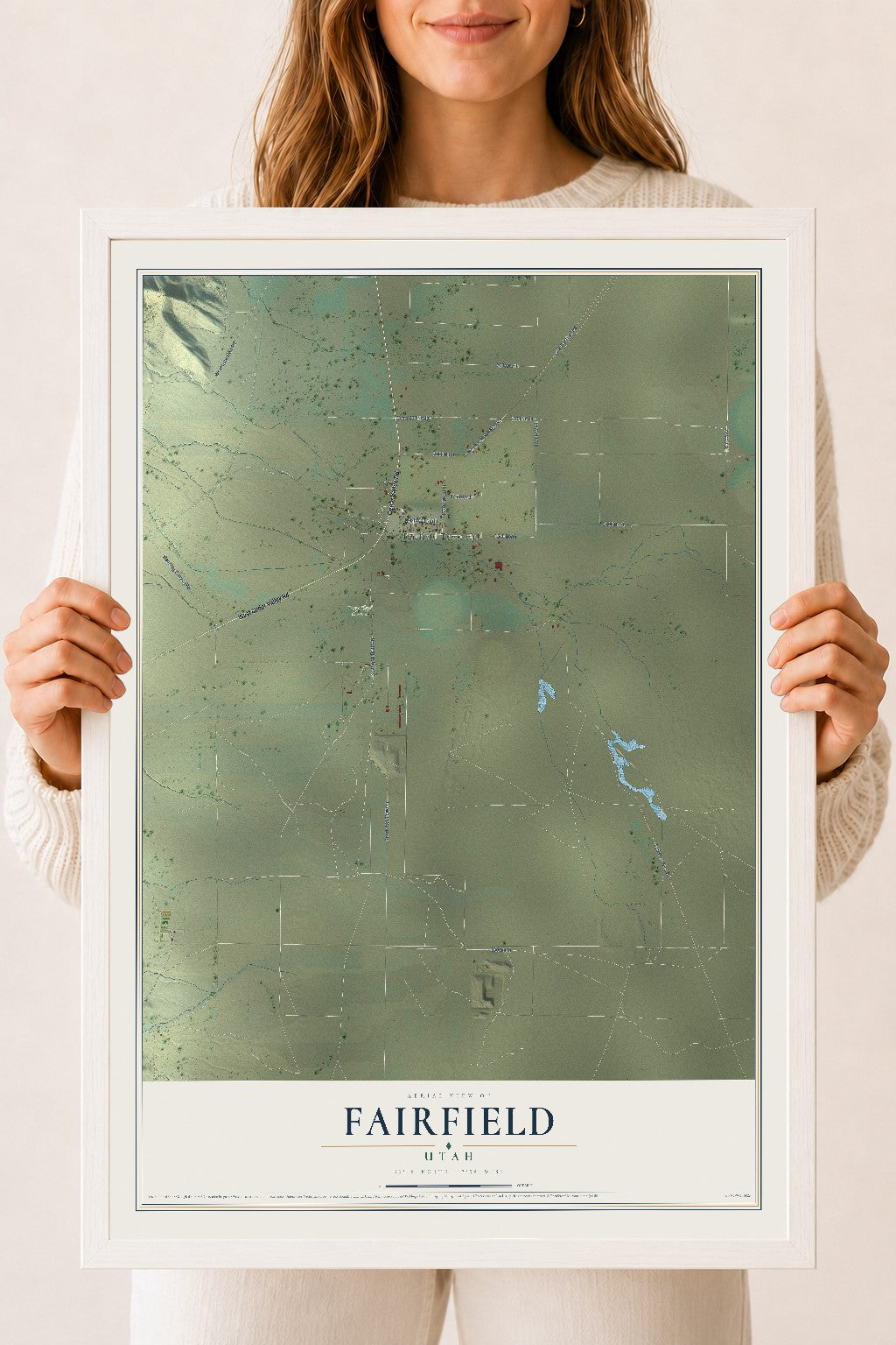 Map of Fairfield, Utah, 18 x 24 inch print in a white wood frame