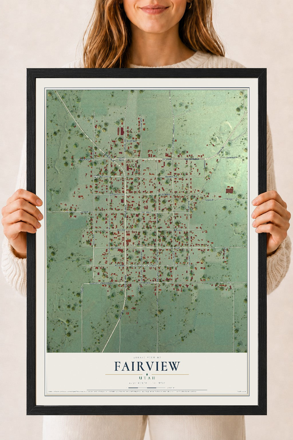 Map of Fairview, Utah, 18 x 24 inch print in a black wood frame