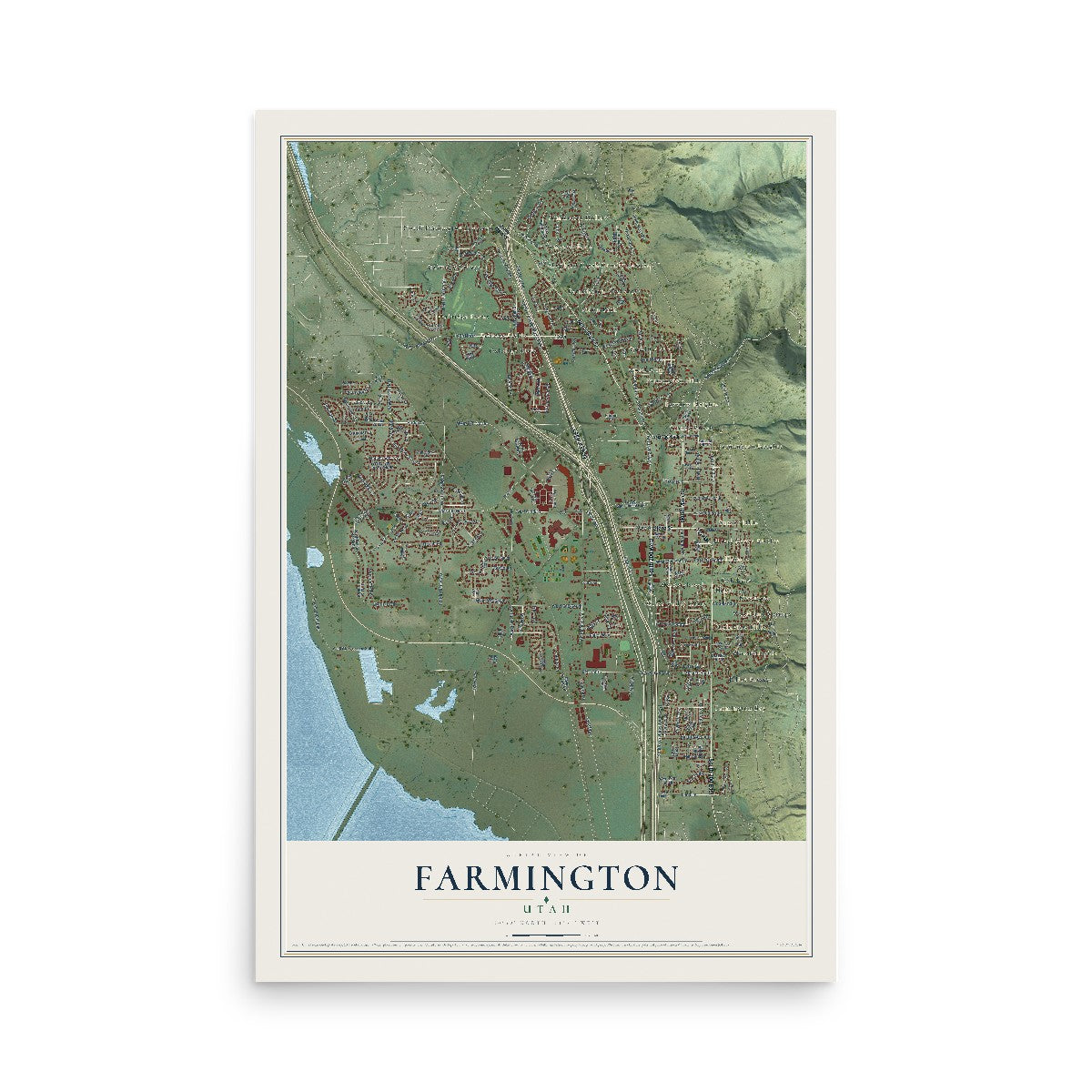 Map of Farmington, Utah, 12 x 18 inch unframed archival matte print