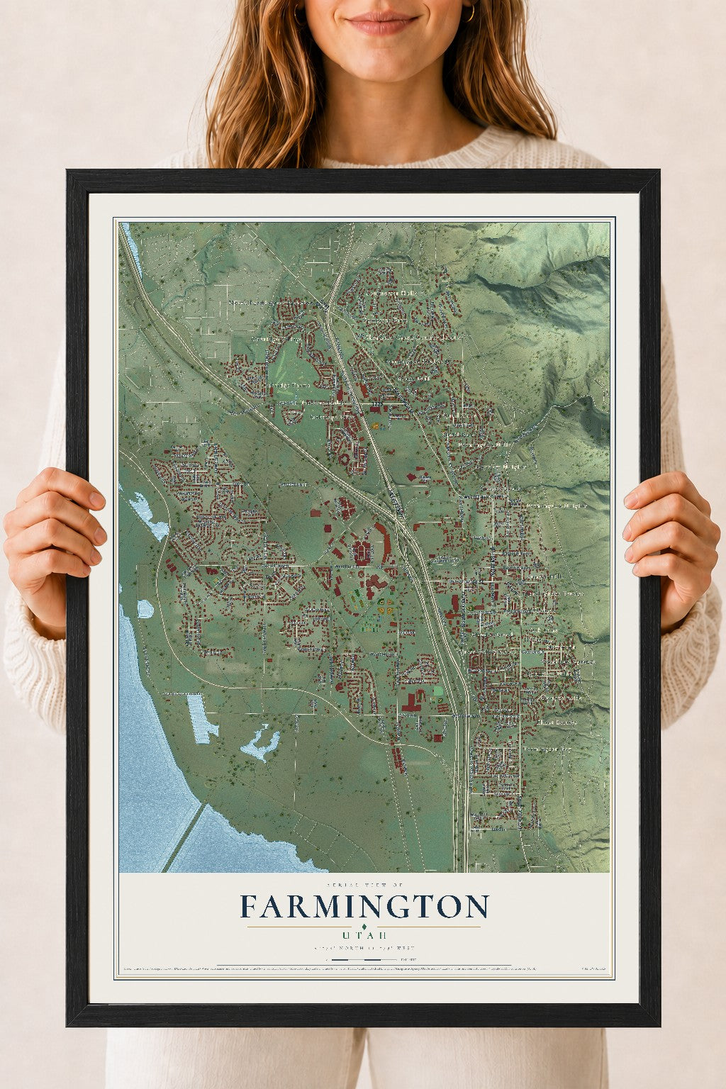 Map of Farmington, Utah, 18 x 24 inch print in a black wood frame