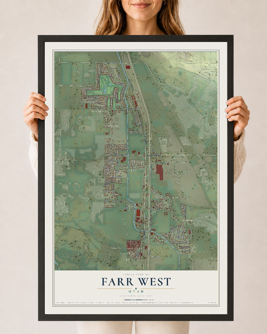 Map of Farr West, Utah, 24 x 36 inch print in a black wood frame