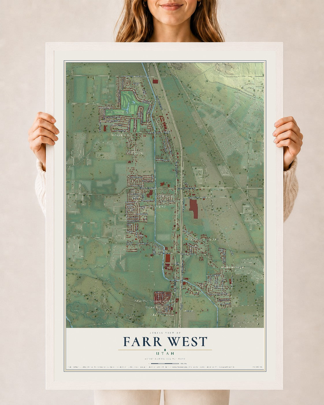Map of Farr West, Utah, 24 x 36 inch print in a white wood frame