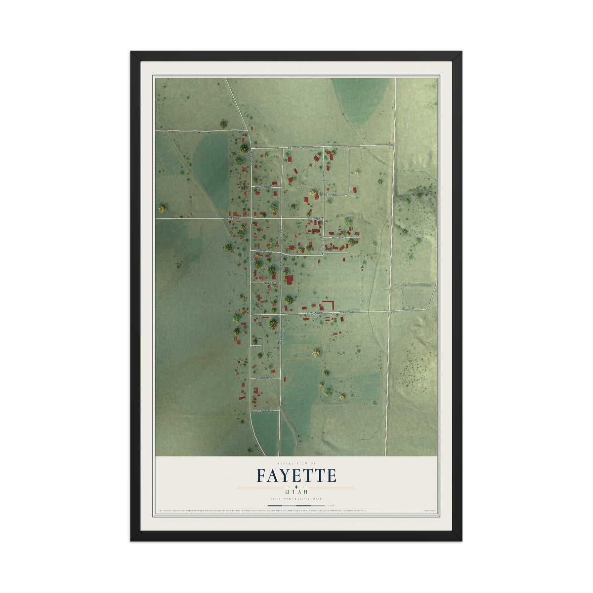Map of Fayette, Utah, 12 x 18 inch print in a black wood frame