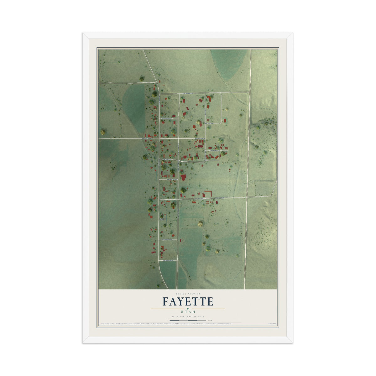 Map of Fayette, Utah, 12 x 18 inch print in a white wood frame