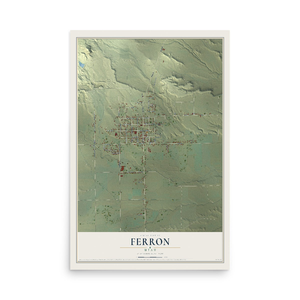Map of Ferron, Utah, 12 x 18 inch unframed archival matte print