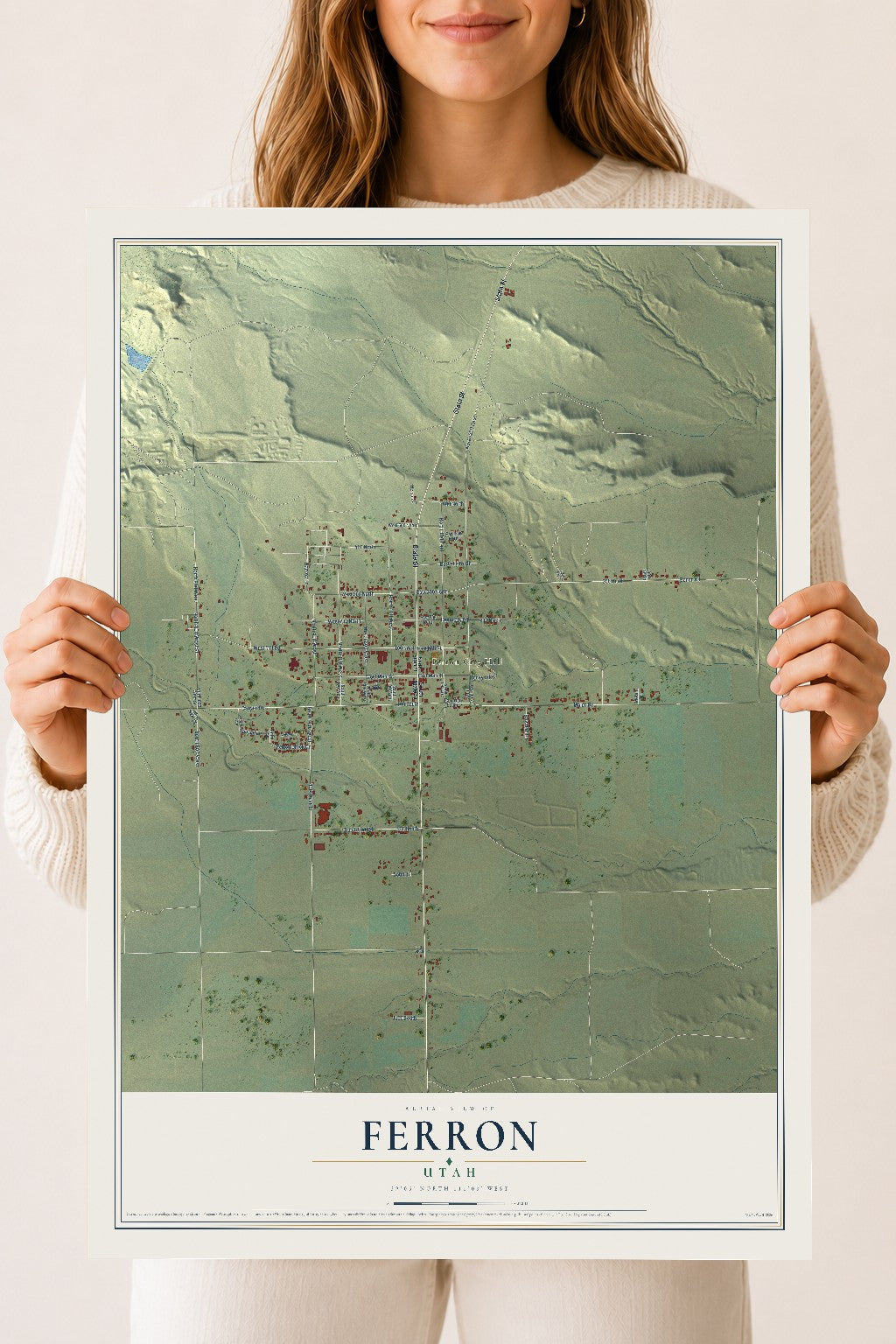 Map of Ferron, Utah, 18 x 24 inch unframed archival matte print