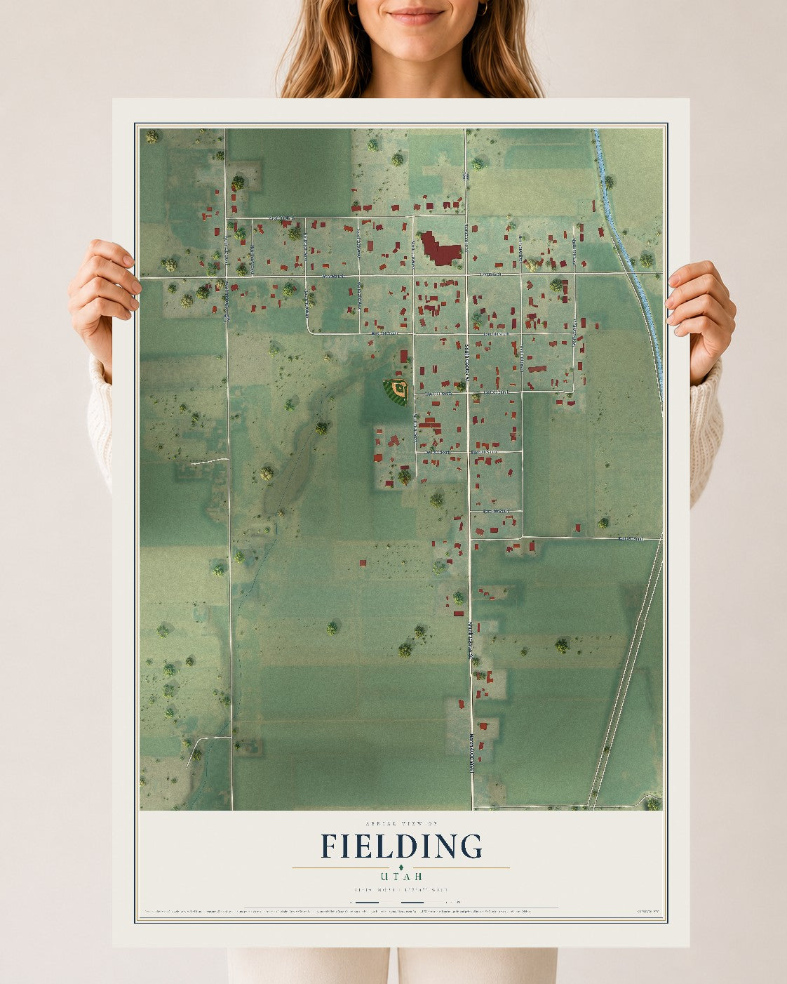 Map of Fielding, Utah, 24 x 36 inch unframed archival matte print
