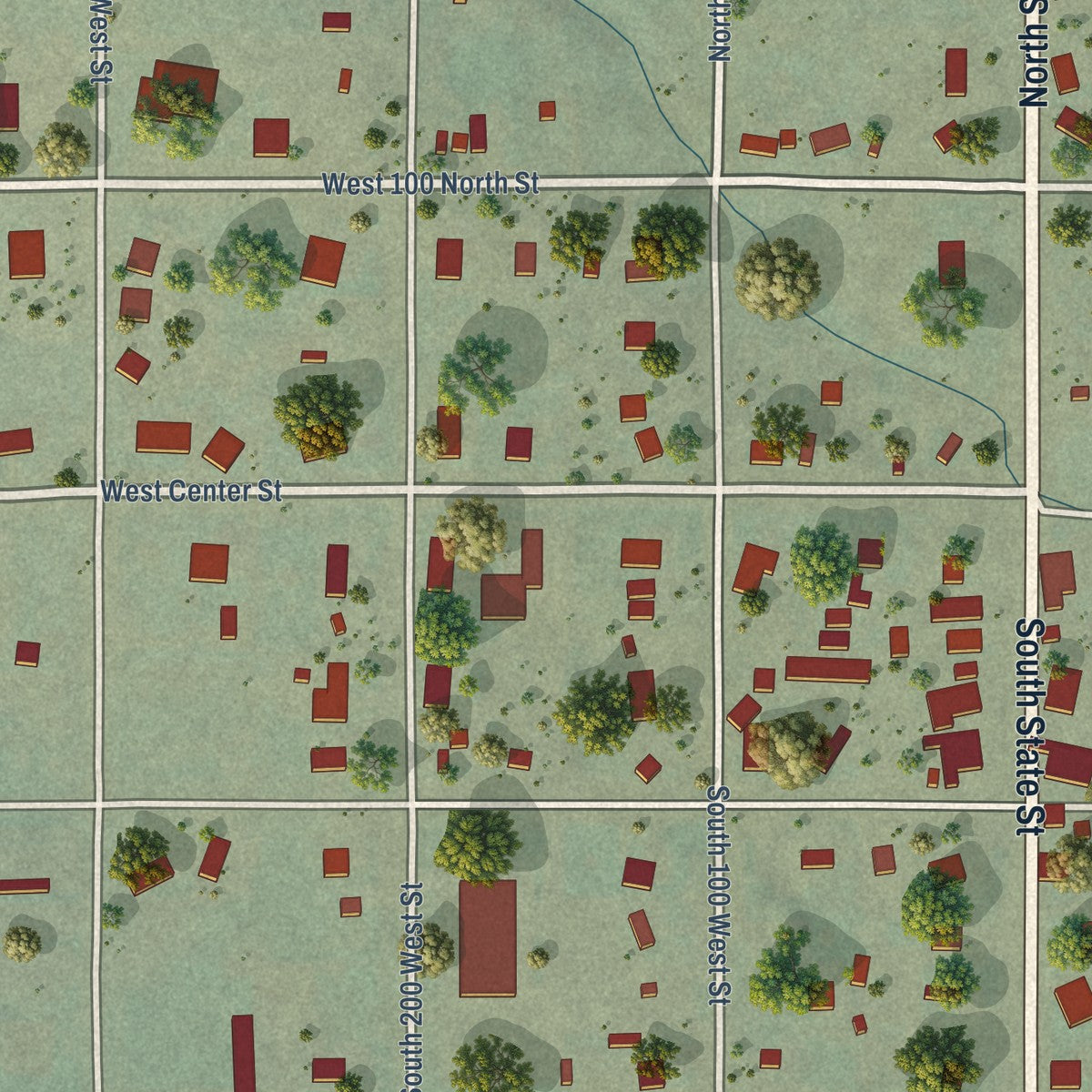 Close-up of the map of Fountain Green, Utah print showing street and building detail