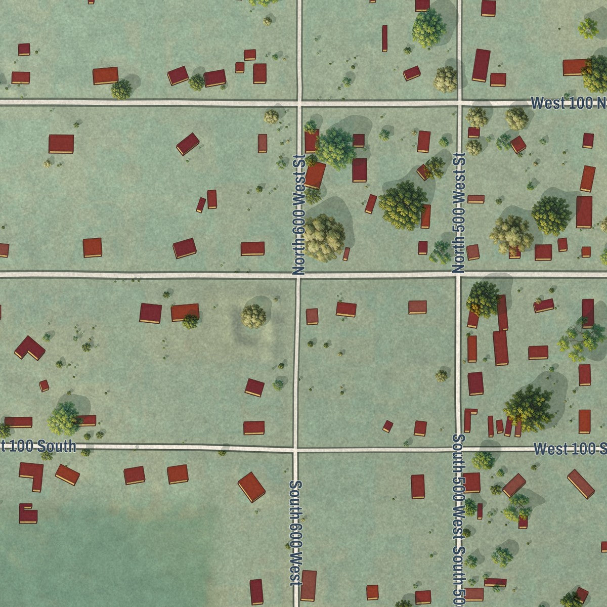 Second close-up of the map of Fountain Green, Utah print showing more streets and buildings