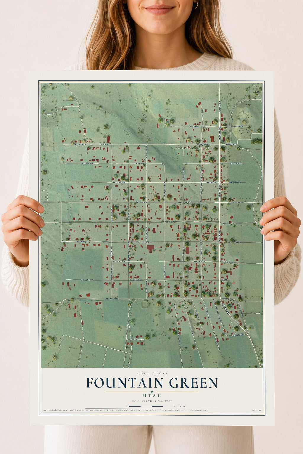 Map of Fountain Green, Utah, 18 x 24 inch unframed archival matte print