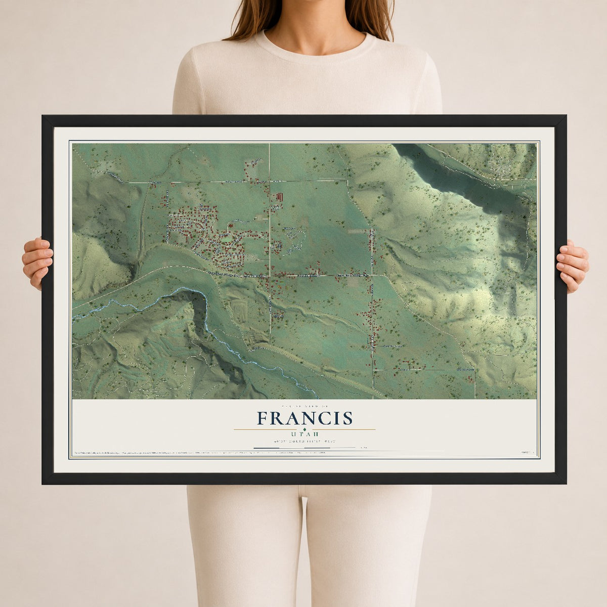 Map of Francis, Utah, 24 x 36 inch print in a black wood frame