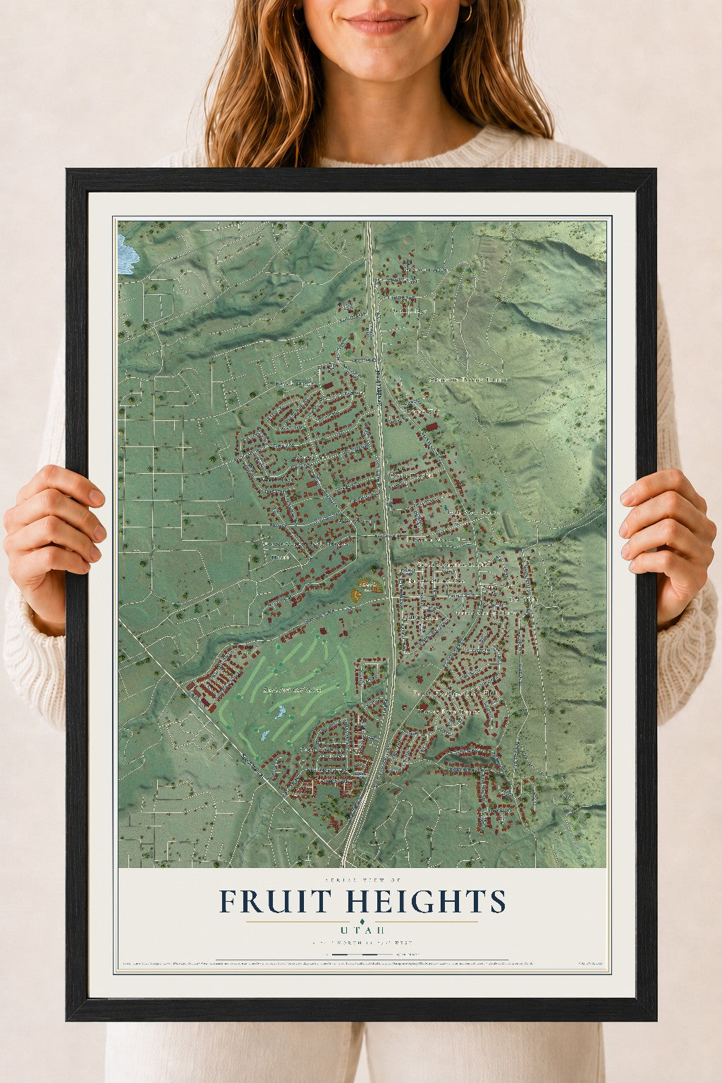 Map of Fruit Heights, Utah, 18 x 24 inch print in a black wood frame