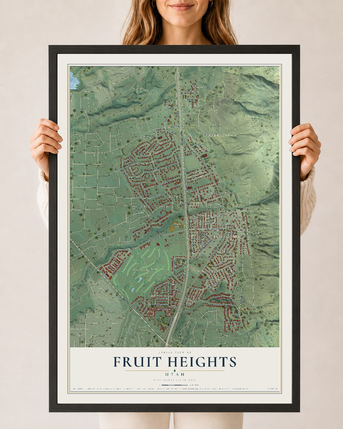 Map of Fruit Heights, Utah, 24 x 36 inch print in a black wood frame