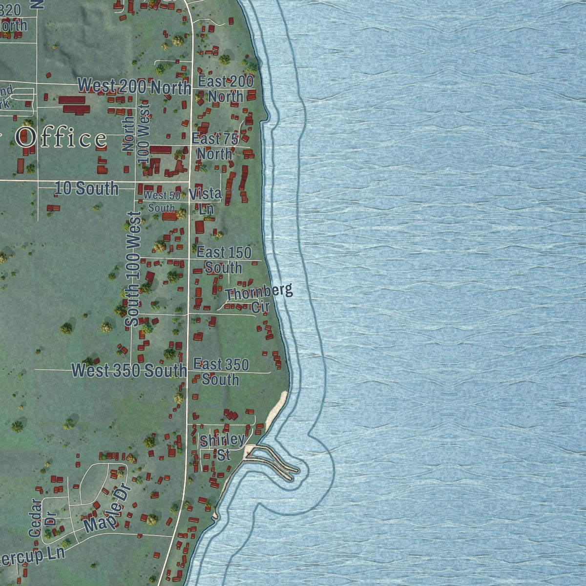 Close-up of the map of Garden City, Utah print showing street and building detail