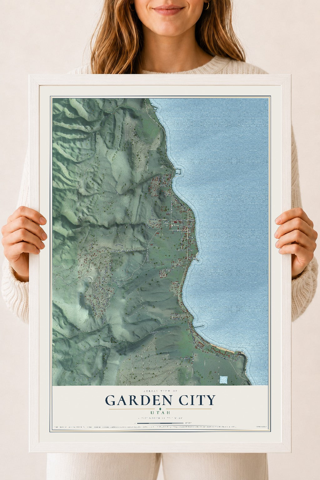 Map of Garden City, Utah, 18 x 24 inch print in a white wood frame