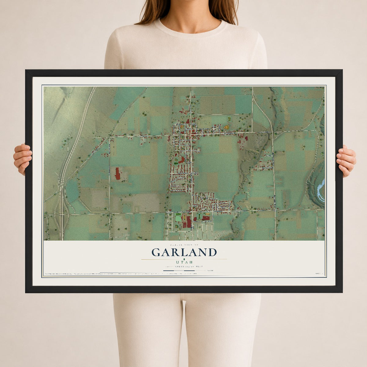 Map of Garland, Utah, 24 x 36 inch print in a black wood frame