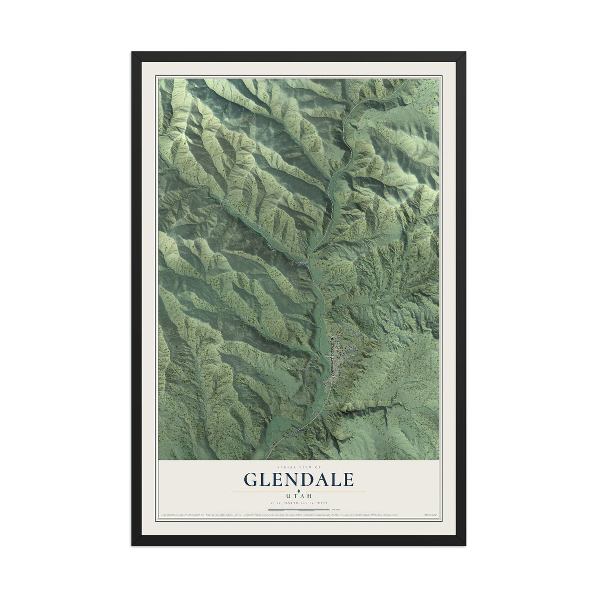 Map of Glendale, Utah, 12 x 18 inch print in a black wood frame