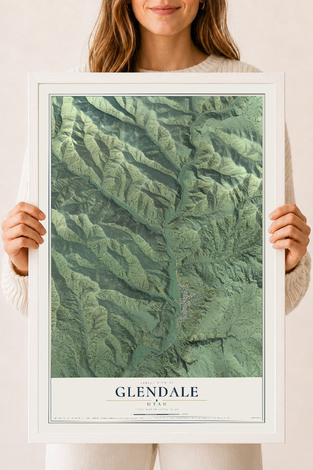 Map of Glendale, Utah, 18 x 24 inch print in a white wood frame