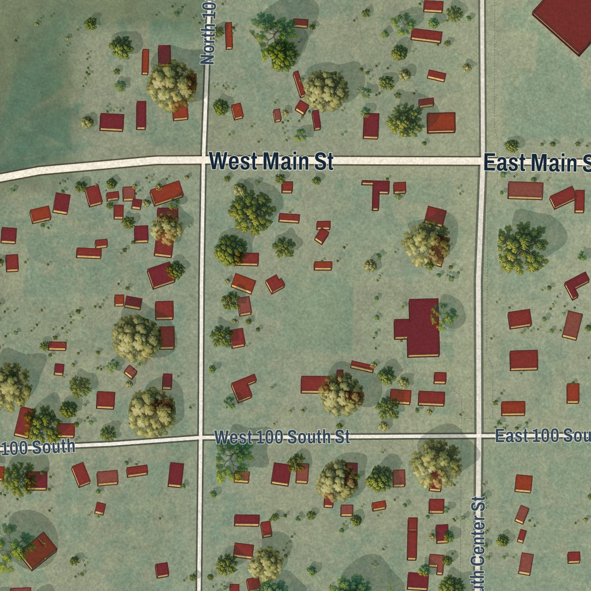 Close-up of the map of Goshen, Utah print showing street and building detail