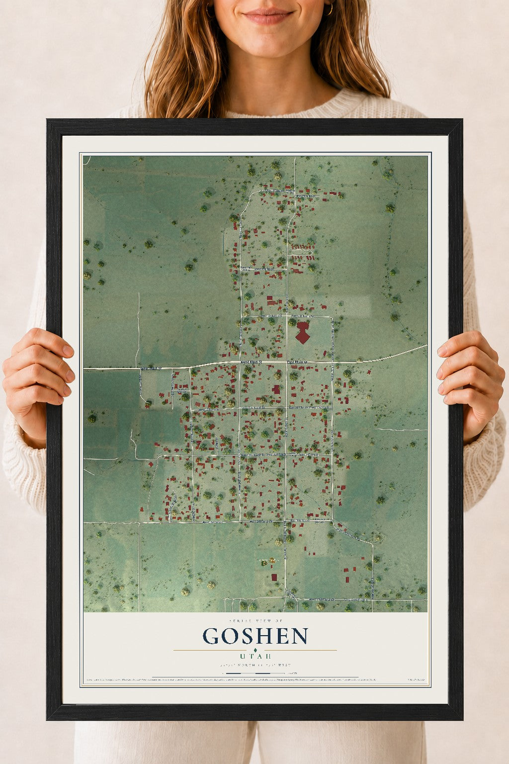 Map of Goshen, Utah, 18 x 24 inch print in a black wood frame