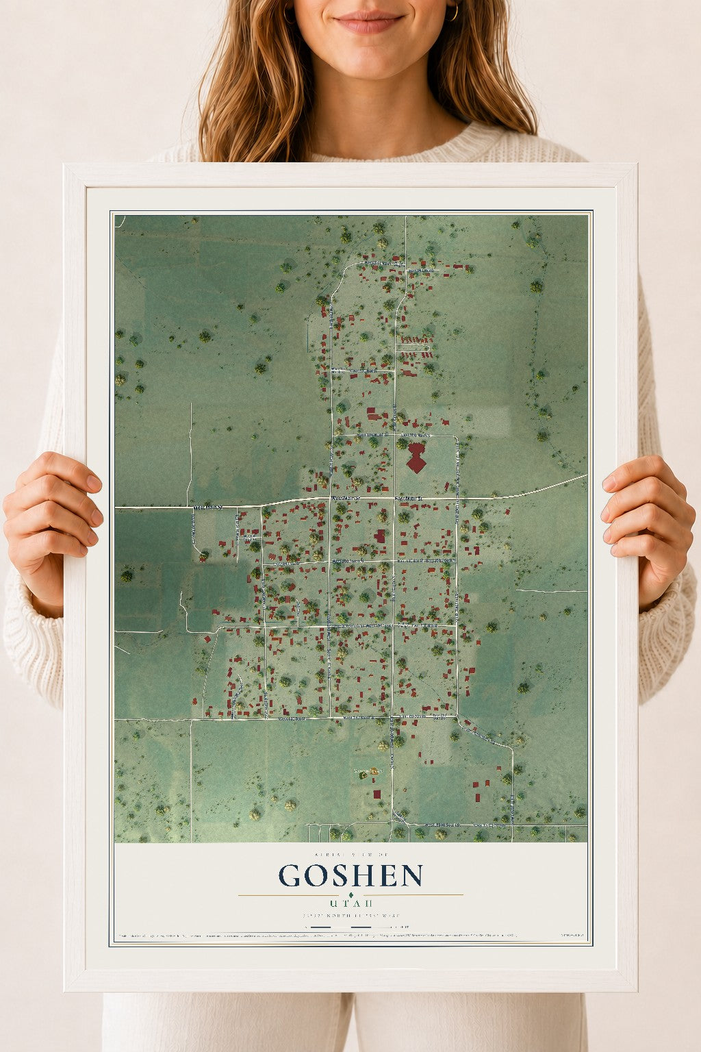 Map of Goshen, Utah, 18 x 24 inch print in a white wood frame