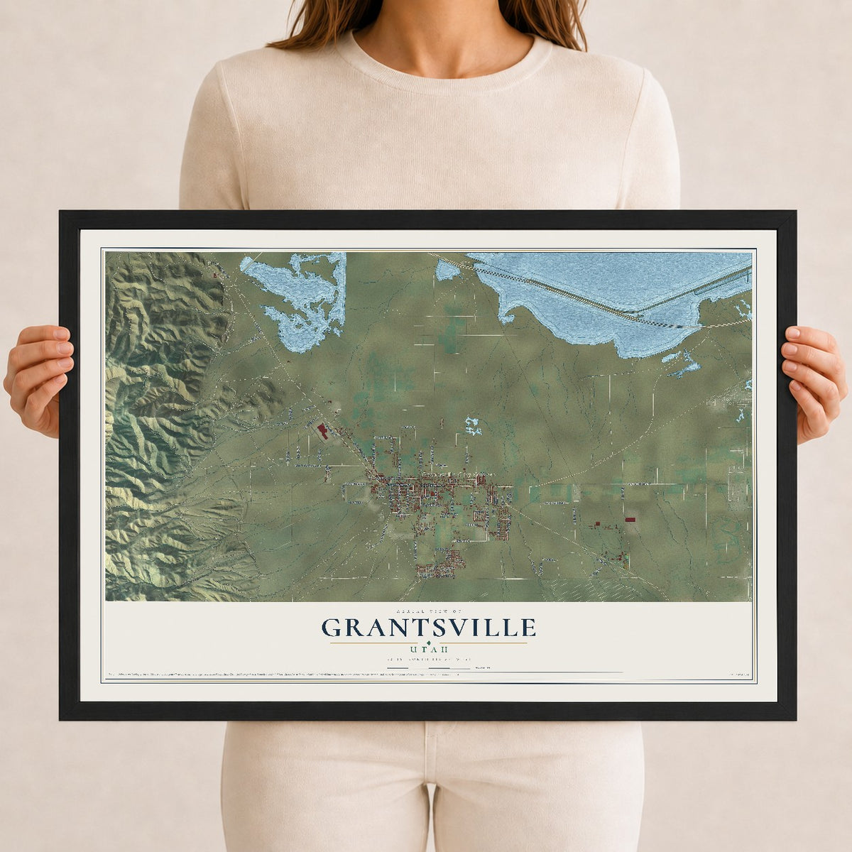 Map of Grantsville, Utah, 12 x 18 inch print in a black wood frame