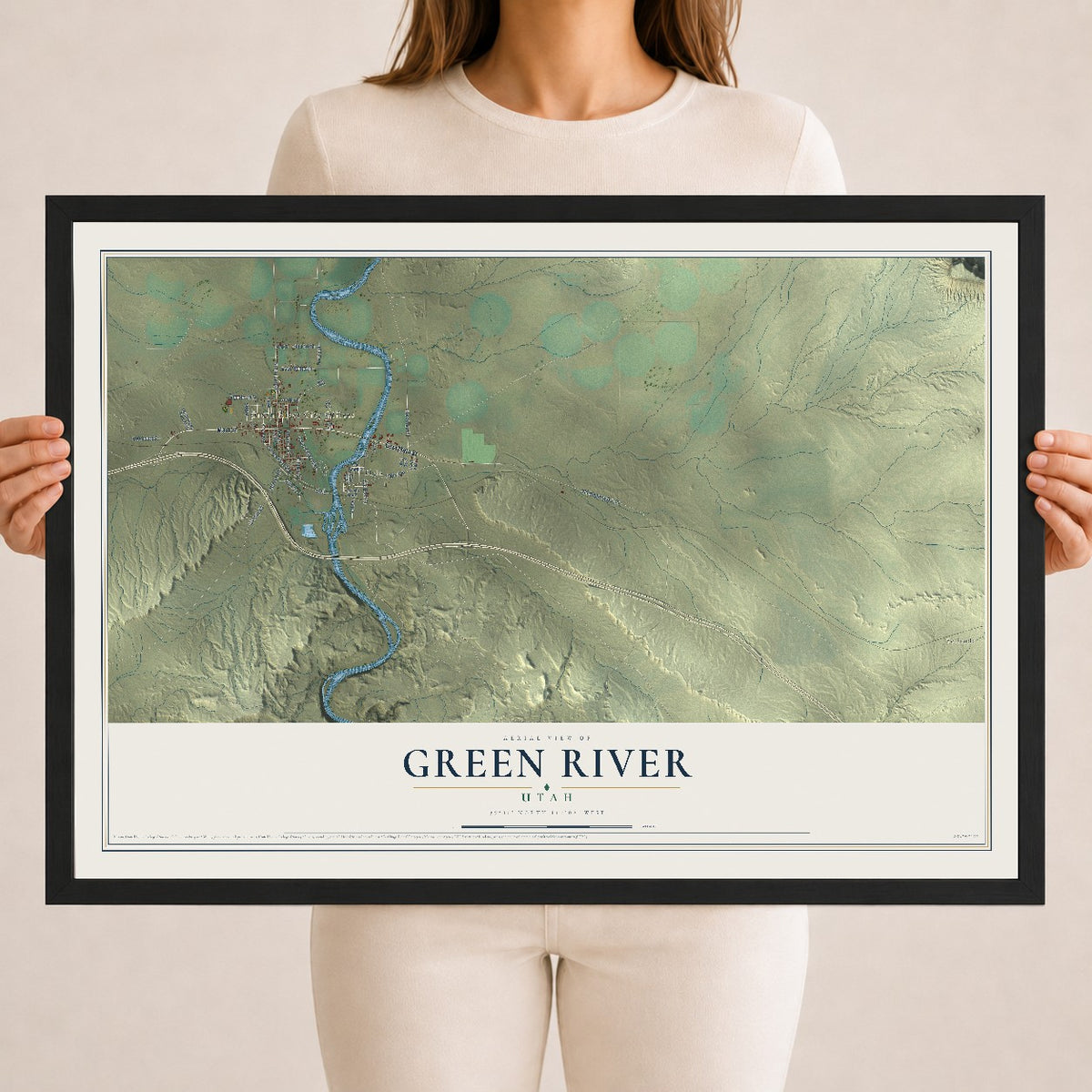Map of Green River, Utah, 18 x 24 inch print in a black wood frame