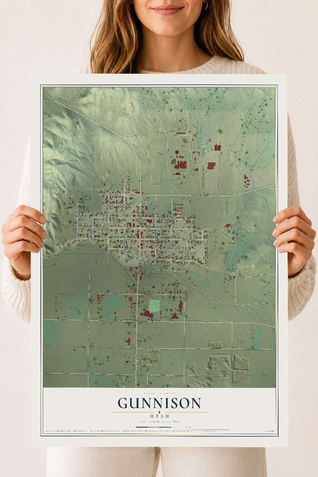 Map of Gunnison, Utah, 18 x 24 inch unframed archival matte print