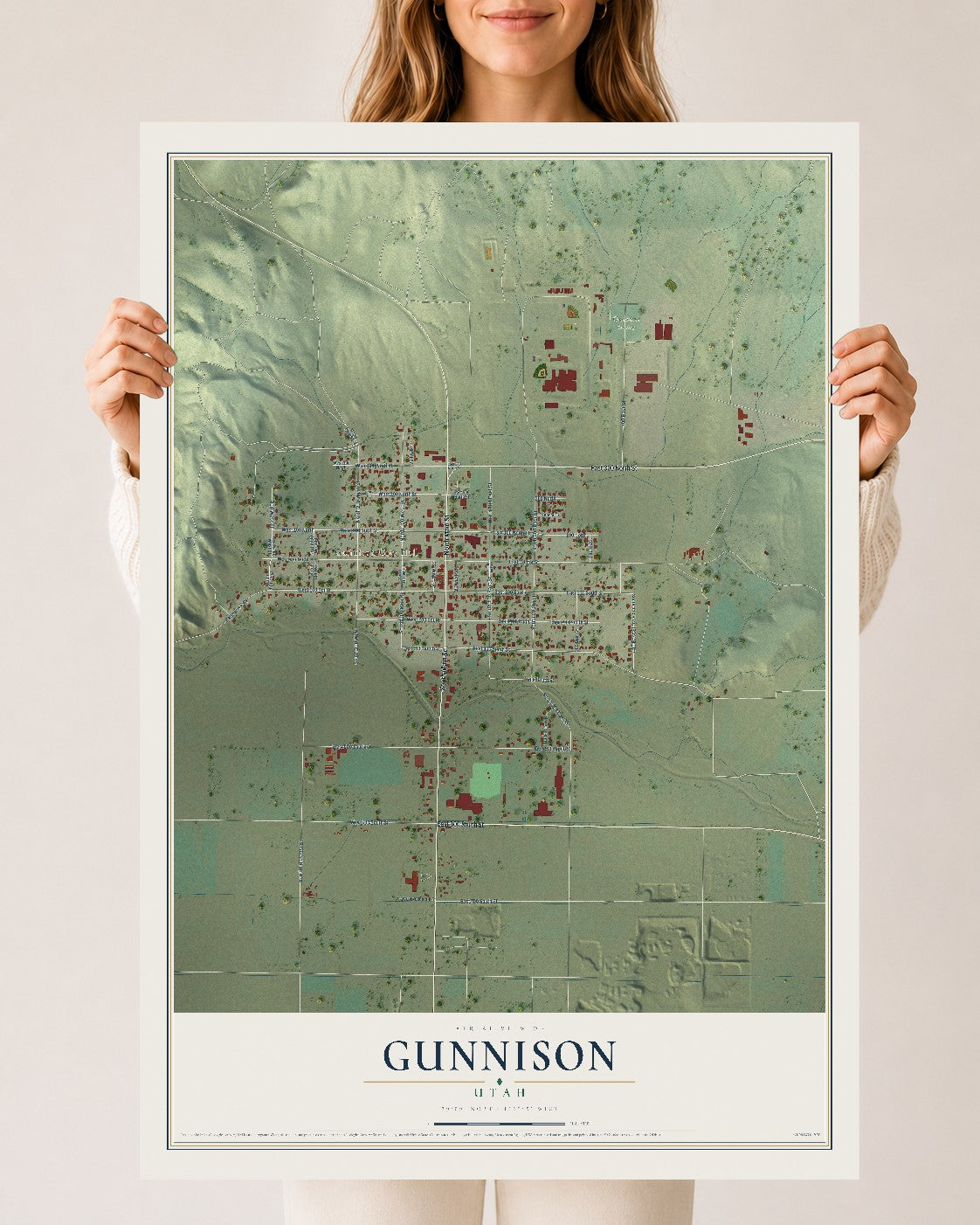 Map of Gunnison, Utah, 24 x 36 inch unframed archival matte print