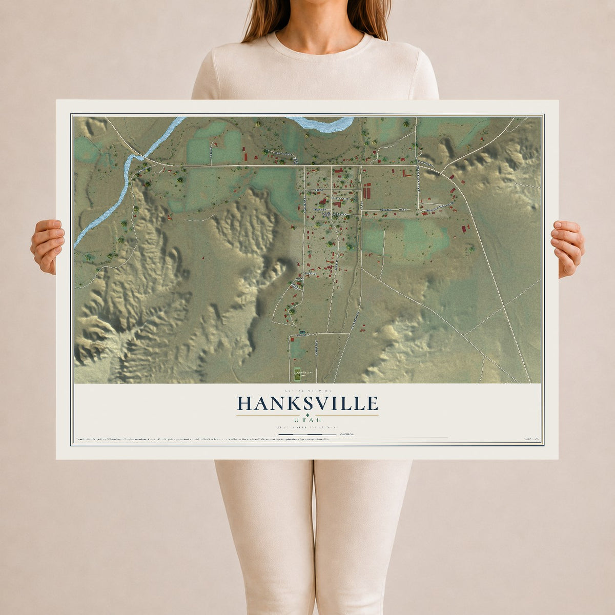 Map of Hanksville, Utah, 24 x 36 inch unframed archival matte print