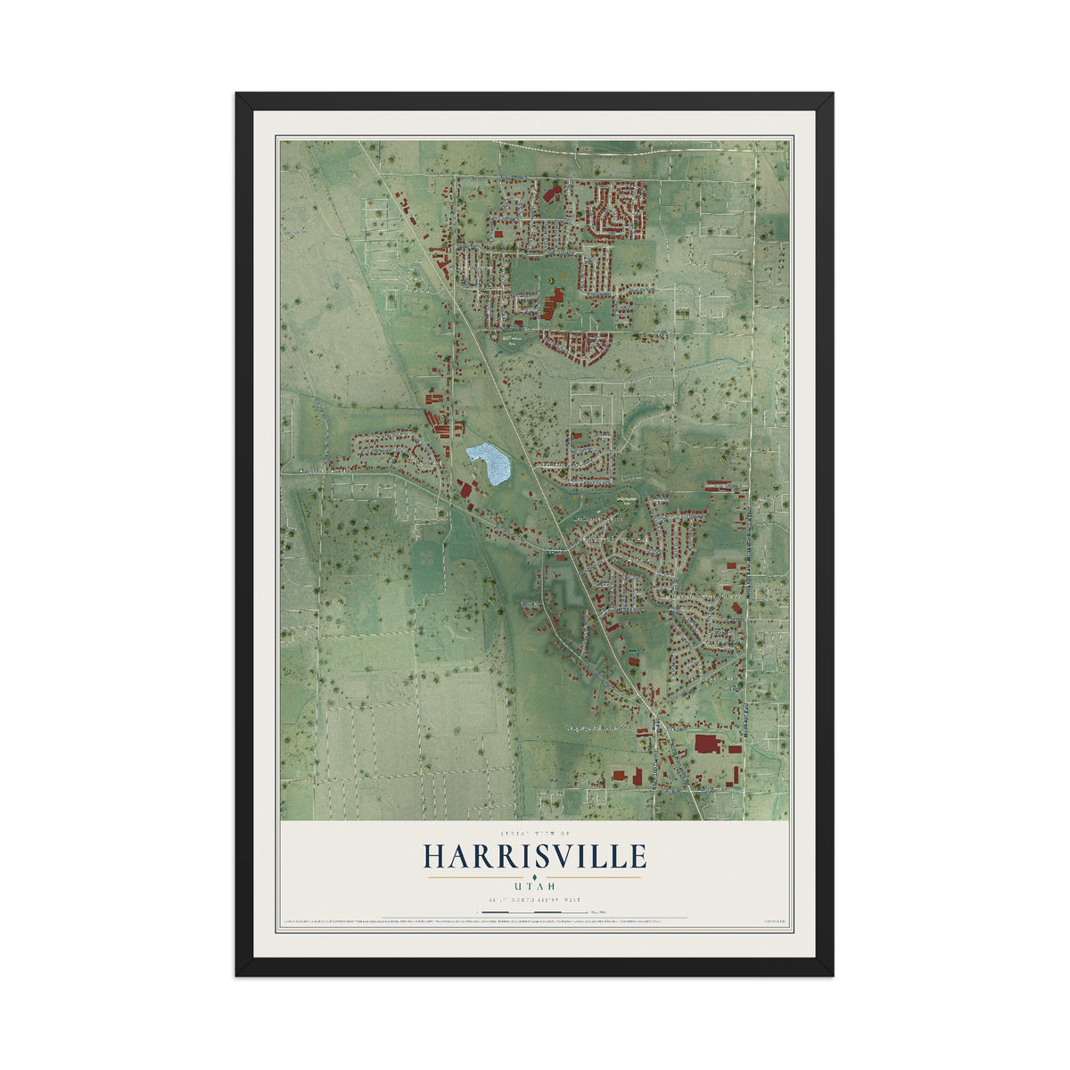 Map of Harrisville, Utah, 12 x 18 inch print in a black wood frame