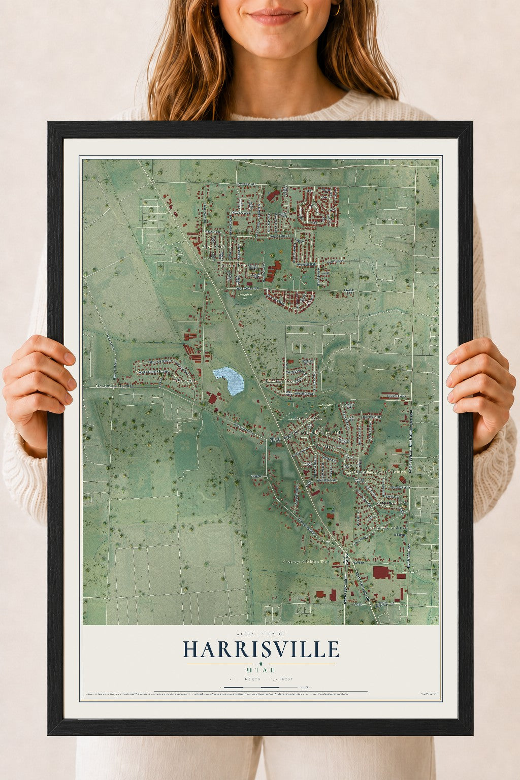 Map of Harrisville, Utah, 18 x 24 inch print in a black wood frame