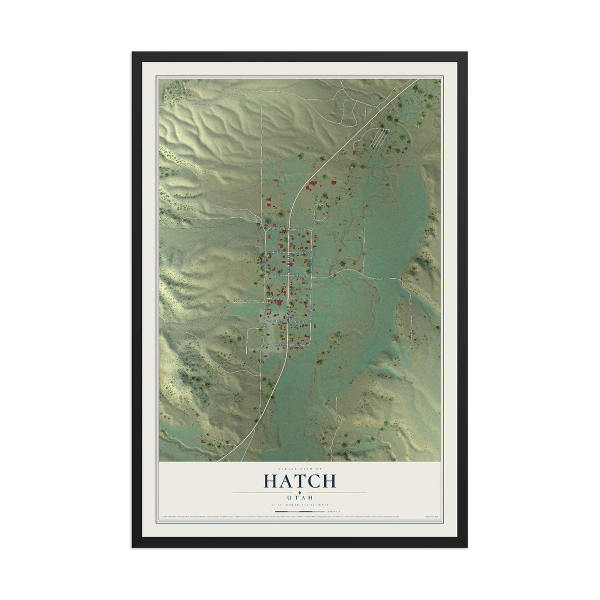 Map of Hatch, Utah, 12 x 18 inch print in a black wood frame