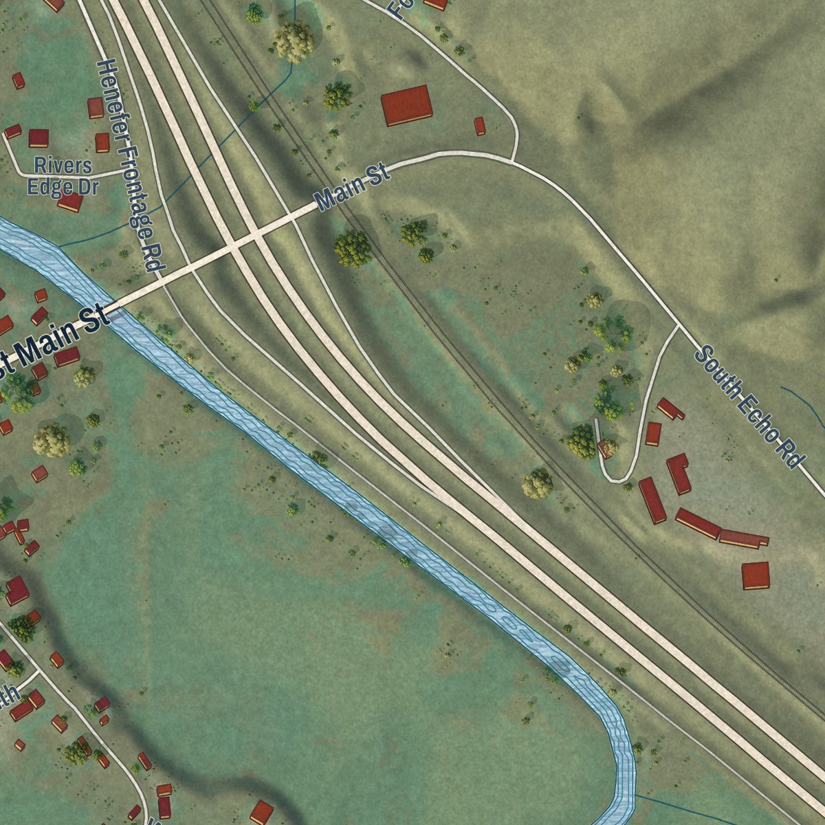 Second close-up of the map of Henefer, Utah print showing more streets and buildings
